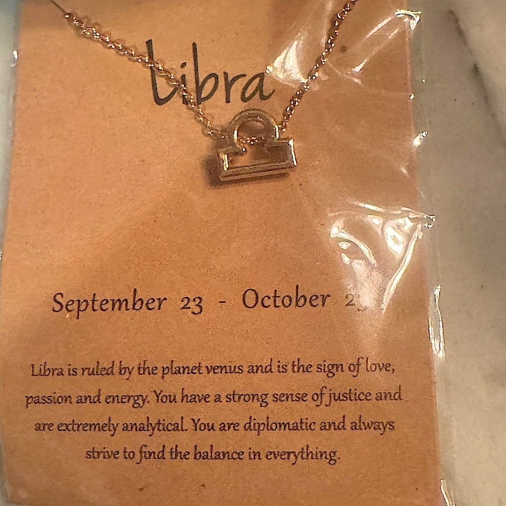 Libra Zodiac sign Gold tone Necklace 18in